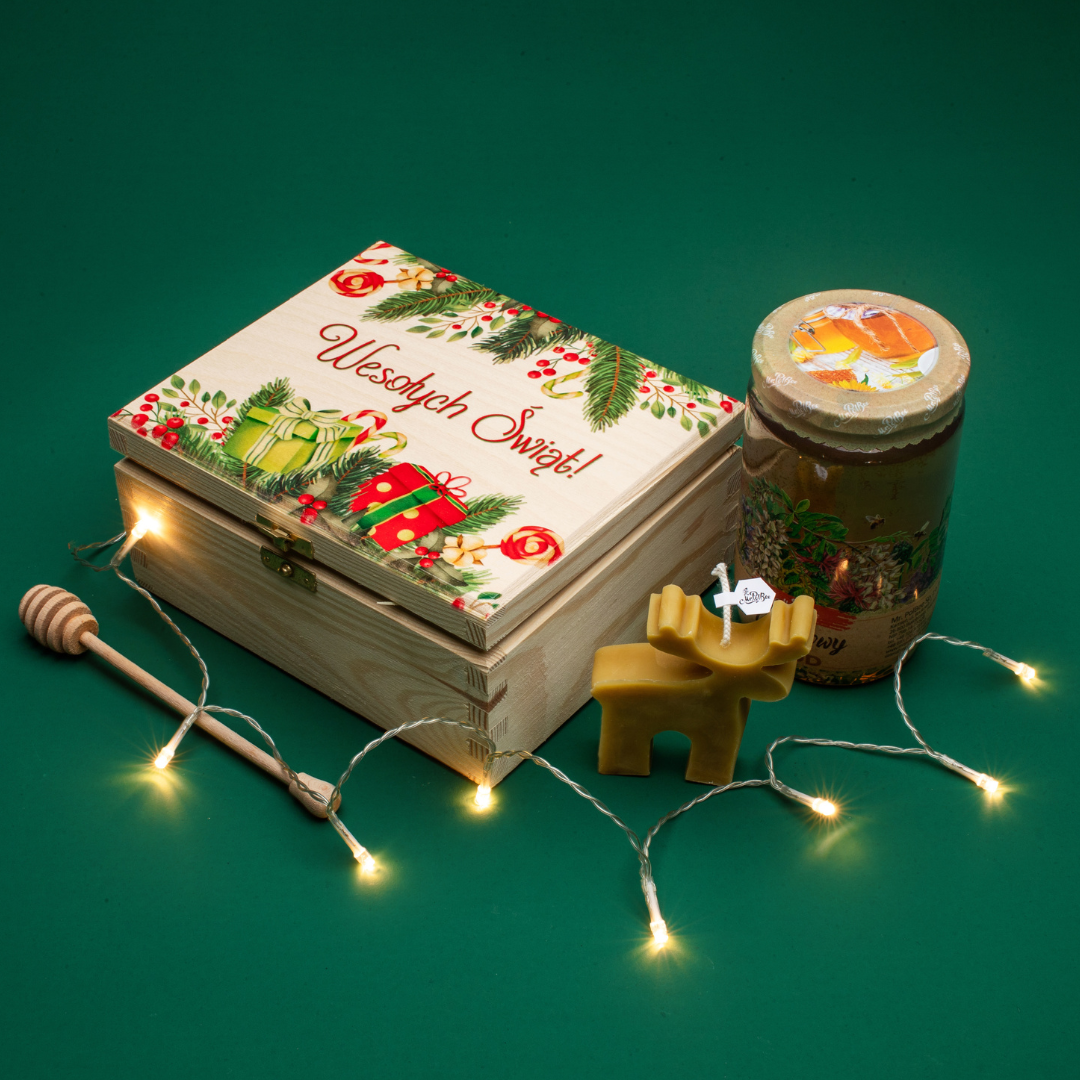 Zestaw świąteczny na Boże Narodzenie - świeczka oraz miód 0,95 kg