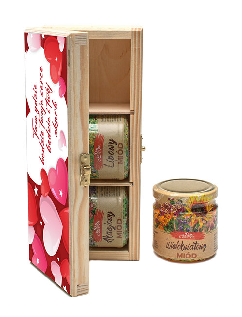Słodki prezent na Walentynki - miód w romantycznym opakowaniu (6) 3x0,25 kg
