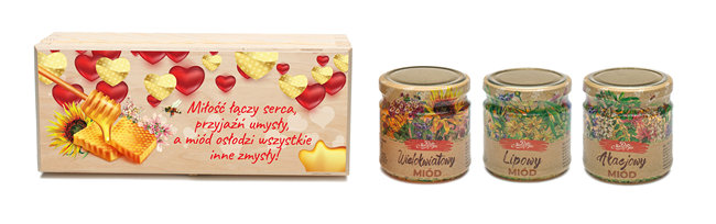 Słodki prezent na Walentynki - miód w romantycznym opakowaniu (4) 3x0,25 kg
