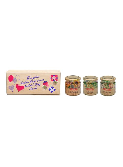 Słodki prezent na Walentynki - miód w romantycznym opakowaniu (3) 3x0,25 kg