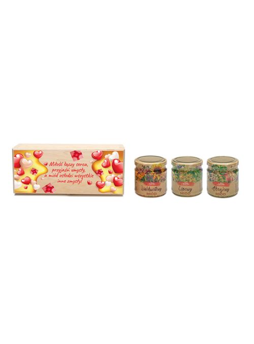 Słodki prezent na Walentynki - miód w romantycznym opakowaniu (5) 3x0,25 kg