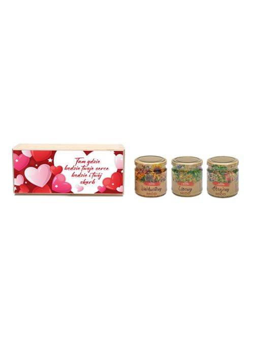 Słodki prezent na Walentynki - miód w romantycznym opakowaniu (6) 3x0,25 kg